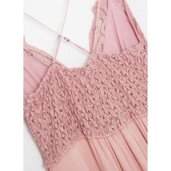 Free People Adella Pink Lace flowy crinkle linen Cottagecore Y2K Maxi Dress - Picture 9 of 16